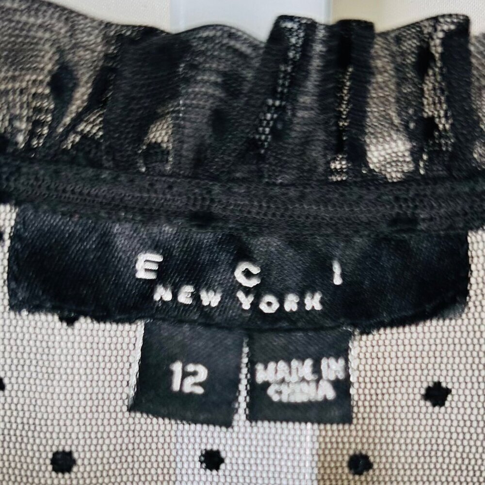 ECI New York 12 Polka Dot Whimsy Goth Sheer Blouse Top Puff Sleeve Office Brunch - Picture 7 of 9